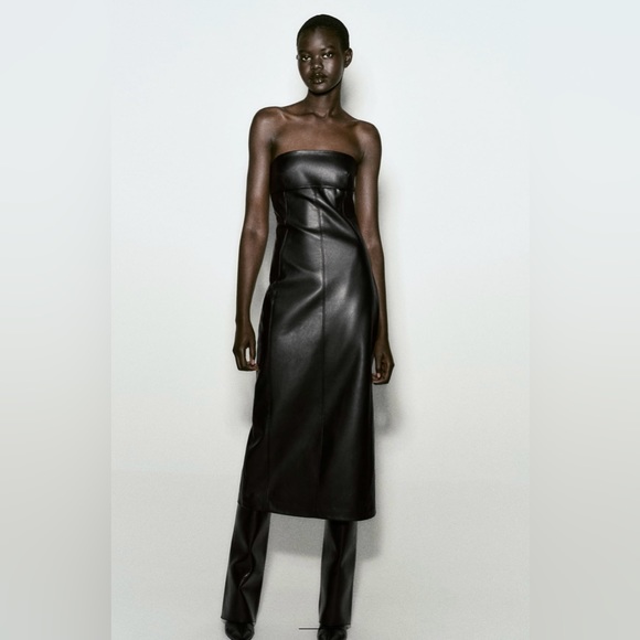NWT - Zara Strapless Faux Leather Dress - Picture 3 of 6